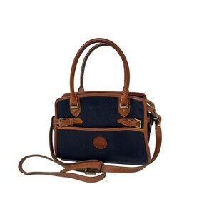 Vintage Dooney & Bourke Navy Blue All Weather Leather‎ Large Classic Academia
